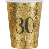 Santex Verjaardag feest bekertjes leeftijd - 10x - 30 jaar - goud - karton - 270 ml