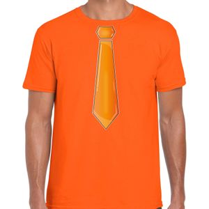 Bellatio Decorations Verkleed t-shirt voor heren - stropdas oranje - oranje - carnaval - foute party