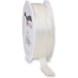 2x rollen satijn sierlint/cadeaulint - zwart en beige - 1 cm x 25m p/rol