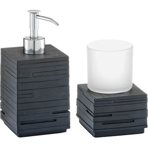 Zeller badkamer accessoires set 2-delig - kunststeen - leisteen - zwart