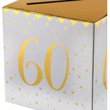Enveloppendoos - Verjaardag - 60 jaar - wit/goud - karton - 20 x 20 cm