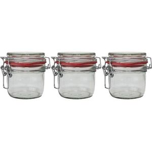 3x Glazen confituren pot/weckpot 200 ml met beugelsluiting en rubberen ring