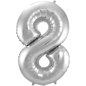 Folie ballon van cijfer 8 in het zilver 86 cm