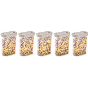 Plasticforte Voedselcontainer strooibus - 5x - beige - inhoud 1 liter - kunststof - 15 x 7 x 19 cm
