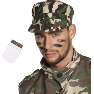 Carnaval verkleed set Army/Leger soldaten petje - met camouflage schmink stift - volwassenen