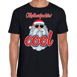 Fout kerstborrel t-shirt / kerstshirt Stoere santa motherfucking cool zwart voor heren