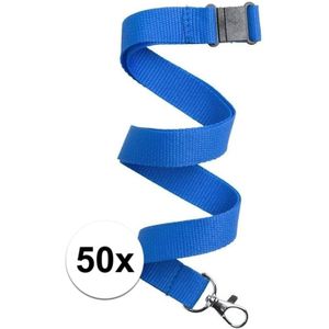 50x Blauwe lanyard/keycord met sleutelhanger 50 cm