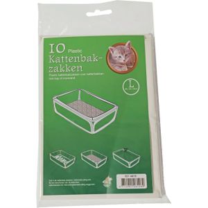 10 x stuks plastic kattenbak afvalzakken wit 50 x 20 x 37 cm