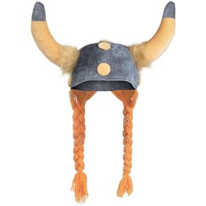 Boland Carnaval verkleed Viking helm - grijs/geel - met hoorns - polyester - heren