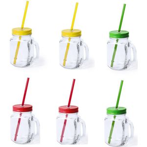 6x stuks drink potjes van glas Mason Jar geel/groen/rood 500 ml