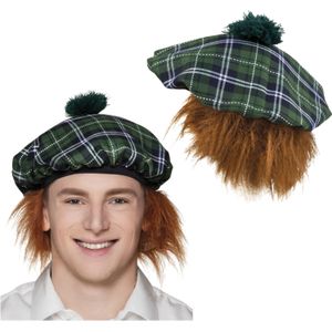 2x stuks groene Schotse verkleed pet met rood haar