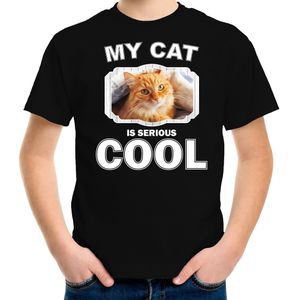 Katten liefhebber shirt Rode kat my cat is serious cool zwart voor kinderen