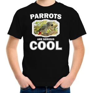 T-shirt parrots are serious cool zwart kinderen - papegaaien/ grijze roodstaart papegaai shirt