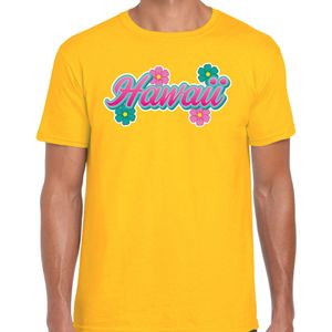 Hawaii zomer t-shirt geel met bloemen voor heren