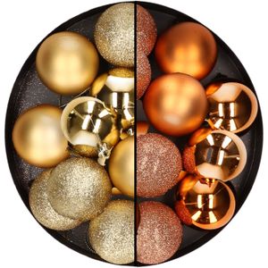 24x stuks kunststof kerstballen mix van goud en koper 6 cm