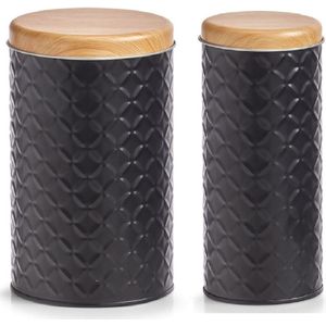 Set 2x keuken voedsel opslag voorraadpotten zwart/bamboe in 2 formaten