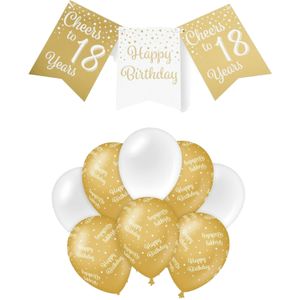 Paperdreams Luxe 18 jaar feestversiering set - Ballonnen &amp; vlaggenlijnen - wit/goud