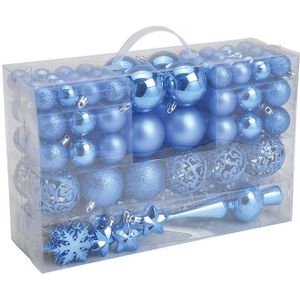 G. Wurm kerstballen en piek - 111-delig - 3, 4, 6 cm -blauw -kunststof