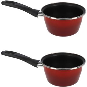 Rood stalen pannenset 14 cm - 1,5L - Anti-aanbaklaag - Geschikt voor sauzen, jus en eieren