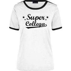 Super collega cadeau ringer t-shirt wit met zwarte randjes voor dames - Afscheid/verjaardag cadeau