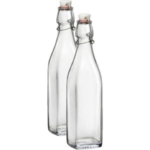 2x Limonadeflessen/waterflessen transparant 1 liter vierkant