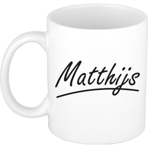 Matthijs voornaam kado beker / mok sierlijke letters - gepersonaliseerde mok met naam