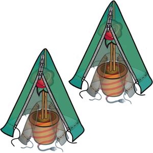 2x Plantenhoes/anti-vorst piramide beschermhoes met aantrekkoord 100 x 200 cm