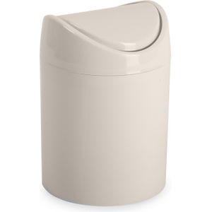 Plasticforte Mini prullenbakje - beige - kunststof - met klepdeksel - keuken aanrecht model - 1,4 Liter - 12 x 17 cm