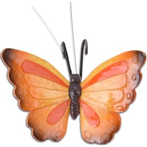 Pro Garden tuindecoratie bloempothanger vlinder - kunststeen - oranje/rood- 13 x 10 cm