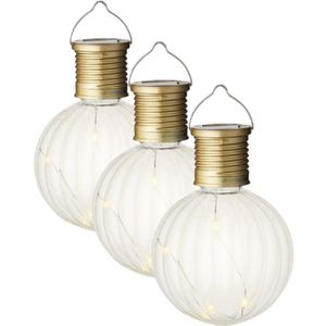 3x Buiten LED lampion solar verlichting 11 cm