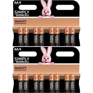 Set van 16x Duracell AA Simply alkaline batterijen LR6 MN1500 1.5 V