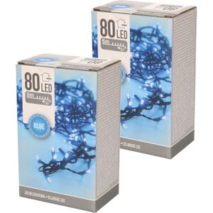 Set van 2x stuks kerstverlichting/feestverlichting lichtsnoeren 80 blauwe LED lampjes 600 cm