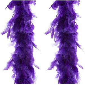 2x stuks carnaval verkleed veren Boa kleur paars 2 meter