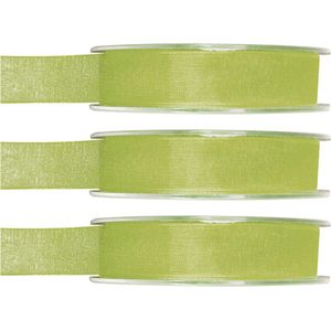 3x Groene organzalint rollen 1,5 cm x 20 meter cadeaulint verpakkingsmateriaal