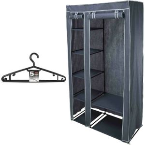 Mobiele kledingkast/garderobekast incl 10x hangers - opvouwbaar - grijs - 174 cm