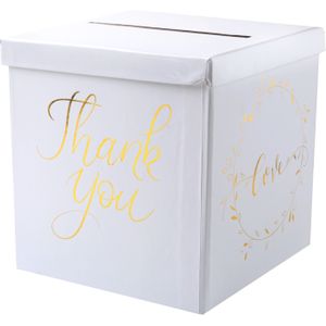 Enveloppendoos thank you - Bruiloft - wit/goud - karton - 20 x 20 cm
