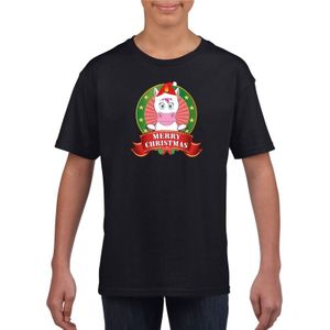 Eenhoorn kerstmis shirt zwart voor kinderen