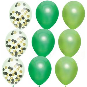 Feestversiering groen-kleuren-mix thema ballonnen 12x stuks 30 cm