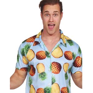 Partychimp Tropical party Hawaii blouse heren - ananas - blauw - carnaval/themafeest - Hawaii