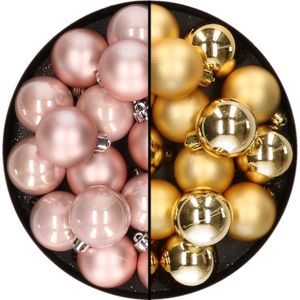 Decoris Kleine kerstballen - 32x st - goud en lichtroze - D4 cm