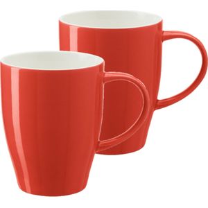 Bellatio Design Koffie mokken/bekers Paris - 2x - porselein - met oor - rood - 350 ml