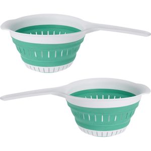 Excellent Houseware opvouwbaar vergiet - 2x - wit/mintgroen - tpe - 37 x 19 cm