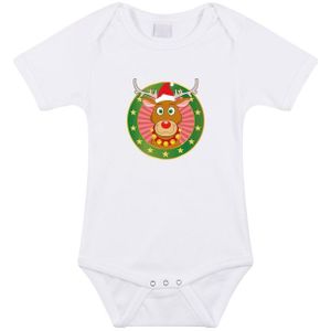 Kerstkleding baby rompertje met rendier wit jongens en meisjes