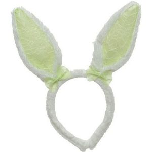 Wit/groen konijnen/hazen oren diadeempje 24 cm
