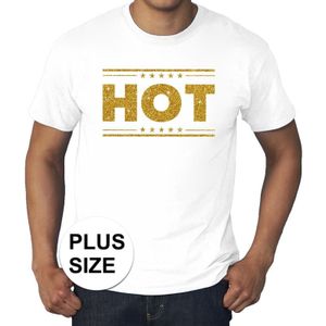 Wit t-shirt in grote maat heren met tekst Hot in gouden glitters letters