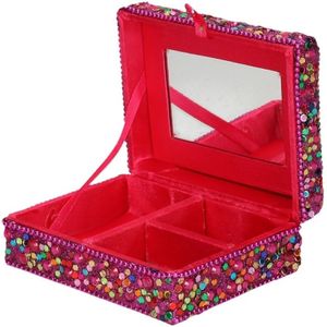 Sieradenkistje/sieradenbox roze met glitters 8 x 10 cm