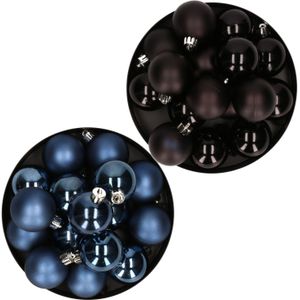 Kerstversiering kunststof kerstballen mix donkerblauw/zwart 4 en 6 cm pakket van 80x stuks