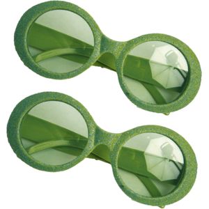 Groene disco party brillen 2 stuks met glitters