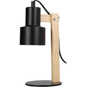 Home &amp; Styling Tafellamp/bureaulampje Design Light - hout/metaal - zwart - H32 cm - Leeslamp