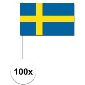 100x Zweden decoratie papieren zwaaivlaggetjes